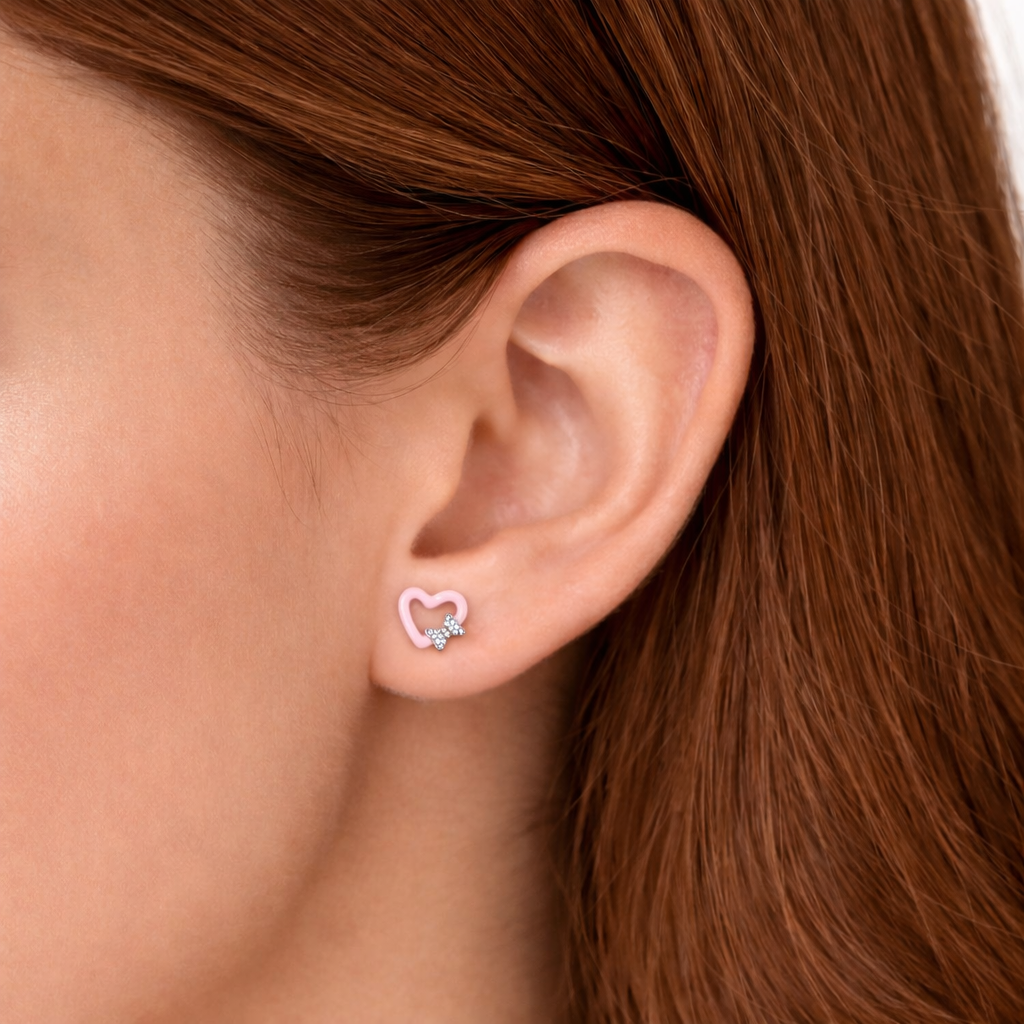 White Heart Shaped Earrings with Bow Design Ishna