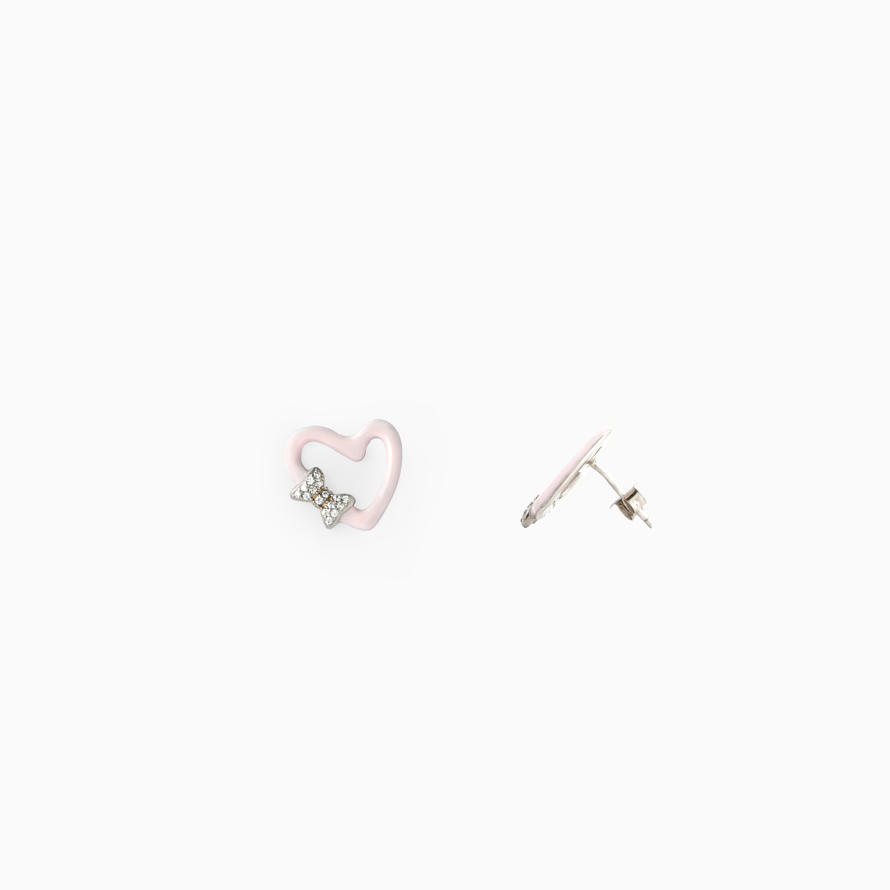 White heart motif stud Earrings with Bow Design Ishna