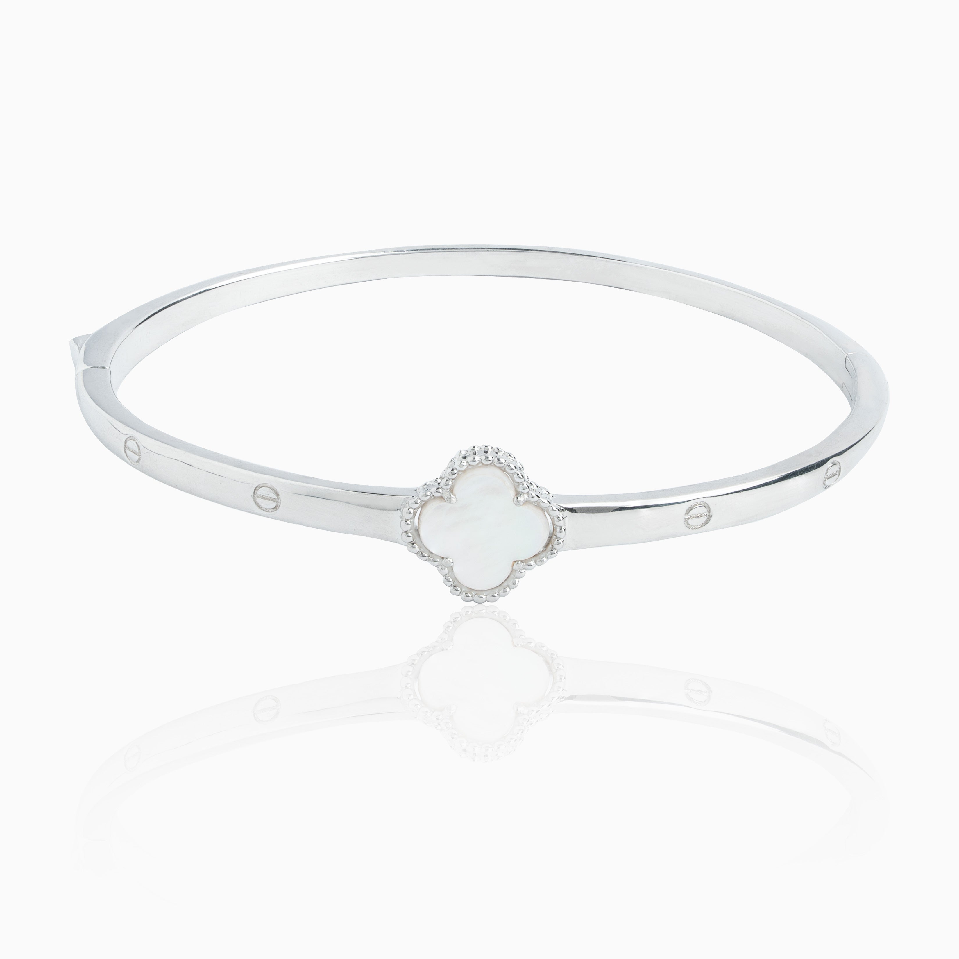 White mother of pearl clover silver kada