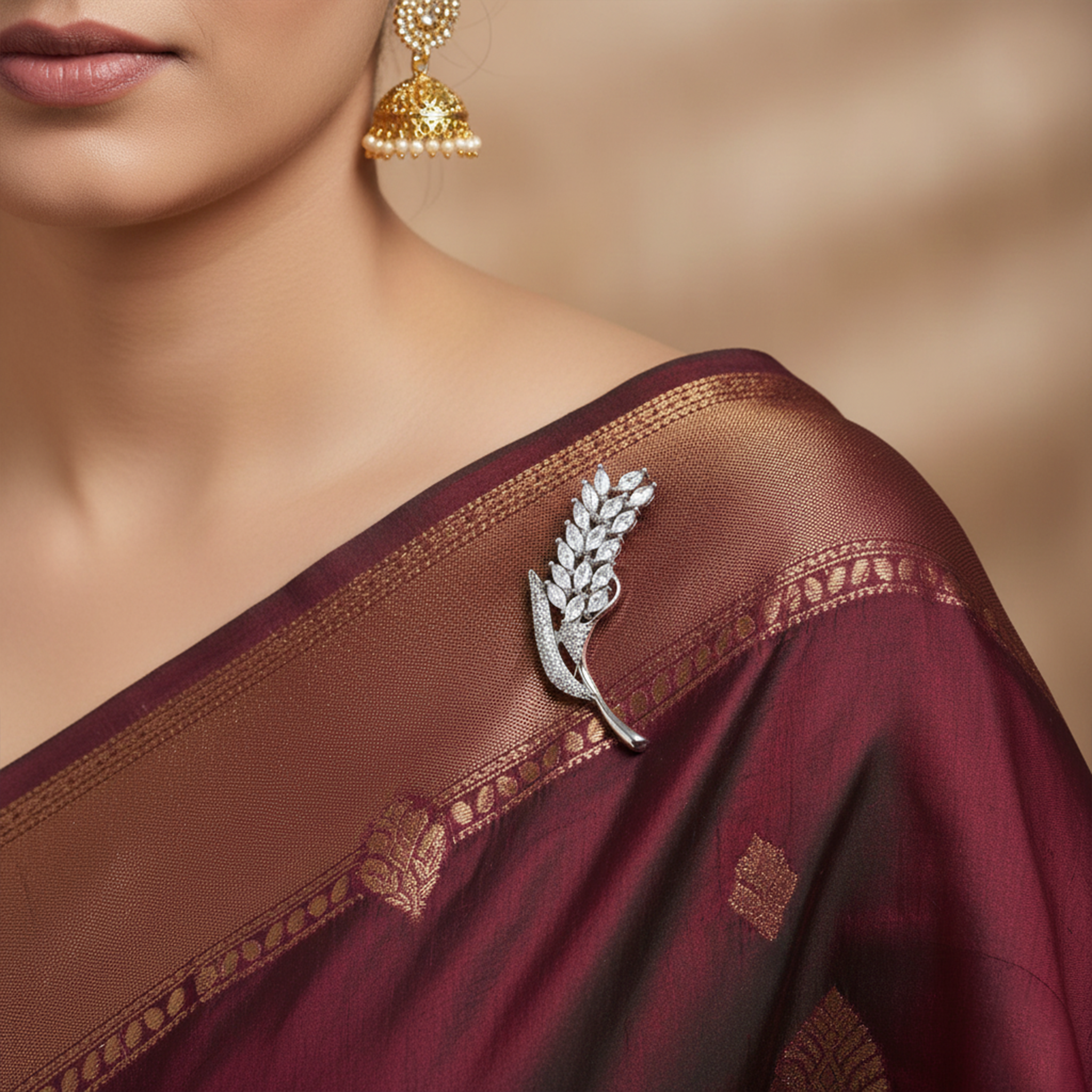 Women’s silver wheat stalk statement brooch