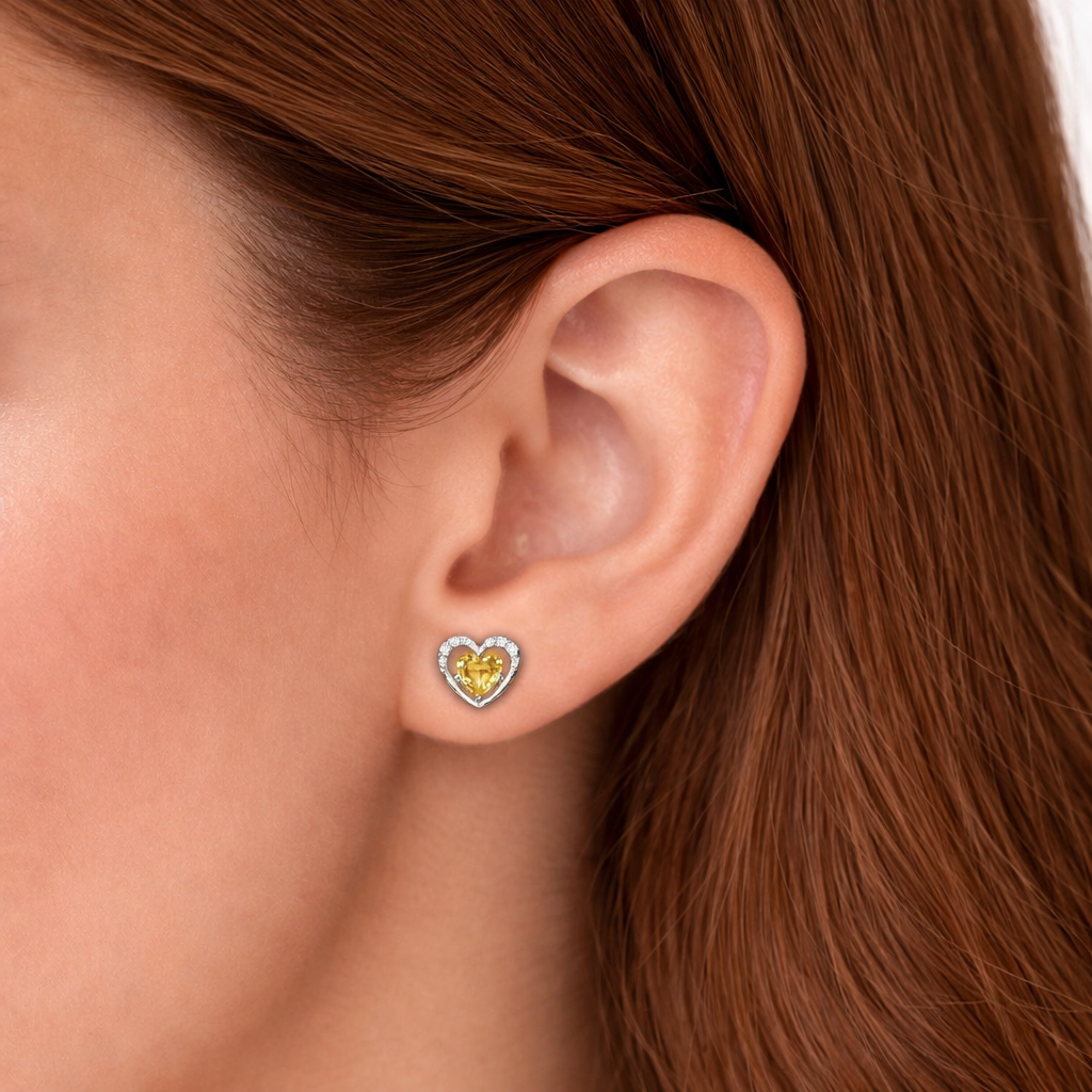 Yellow Heart Halo Stud Earrings Ishna