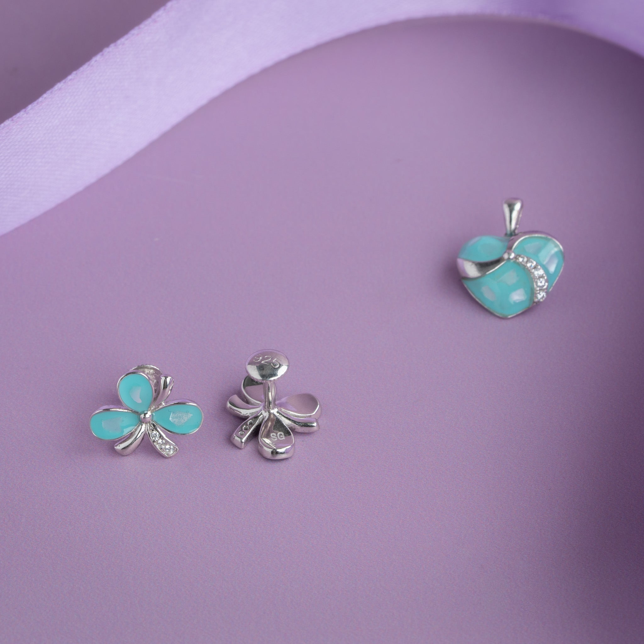 aqua blue silver jewellery set