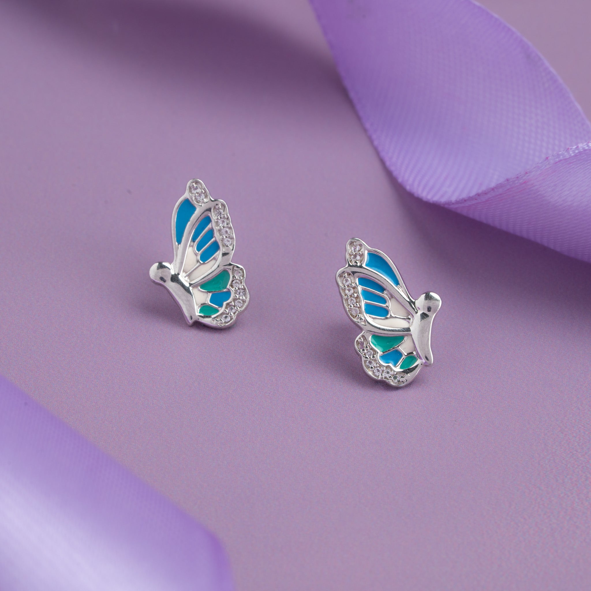 blue and green enamel stud