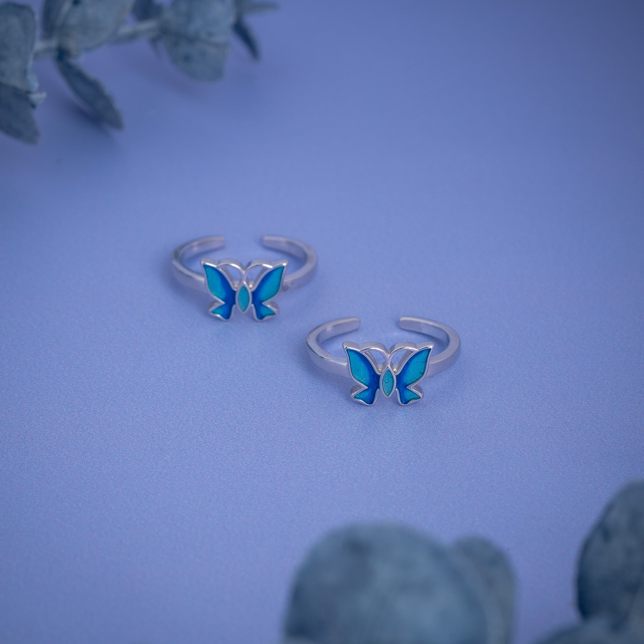 blue butterfly silver toe ring