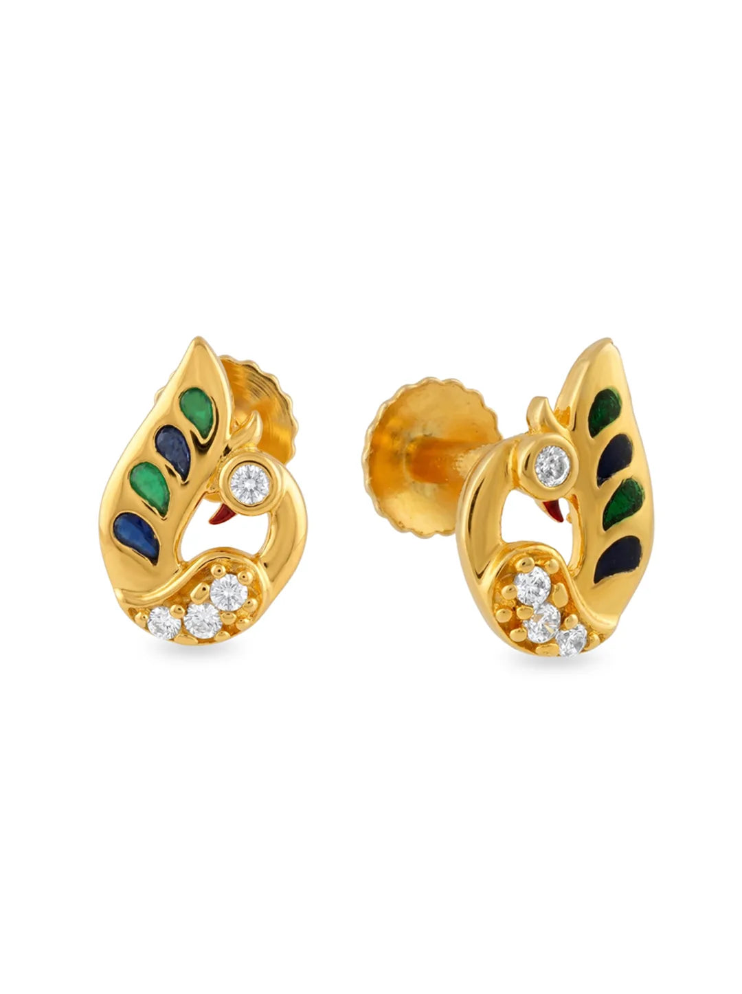 blue green enamel peacock stud earrings