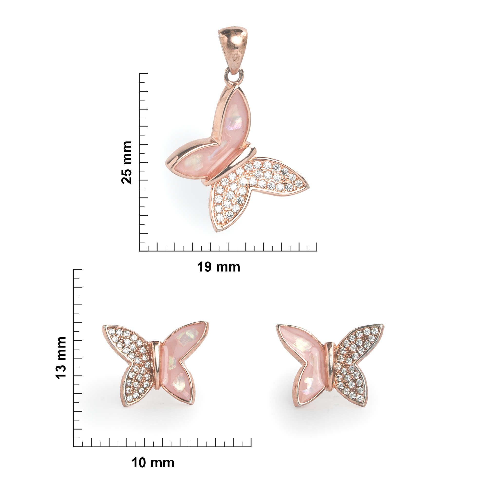 butterfly pendant and earrings