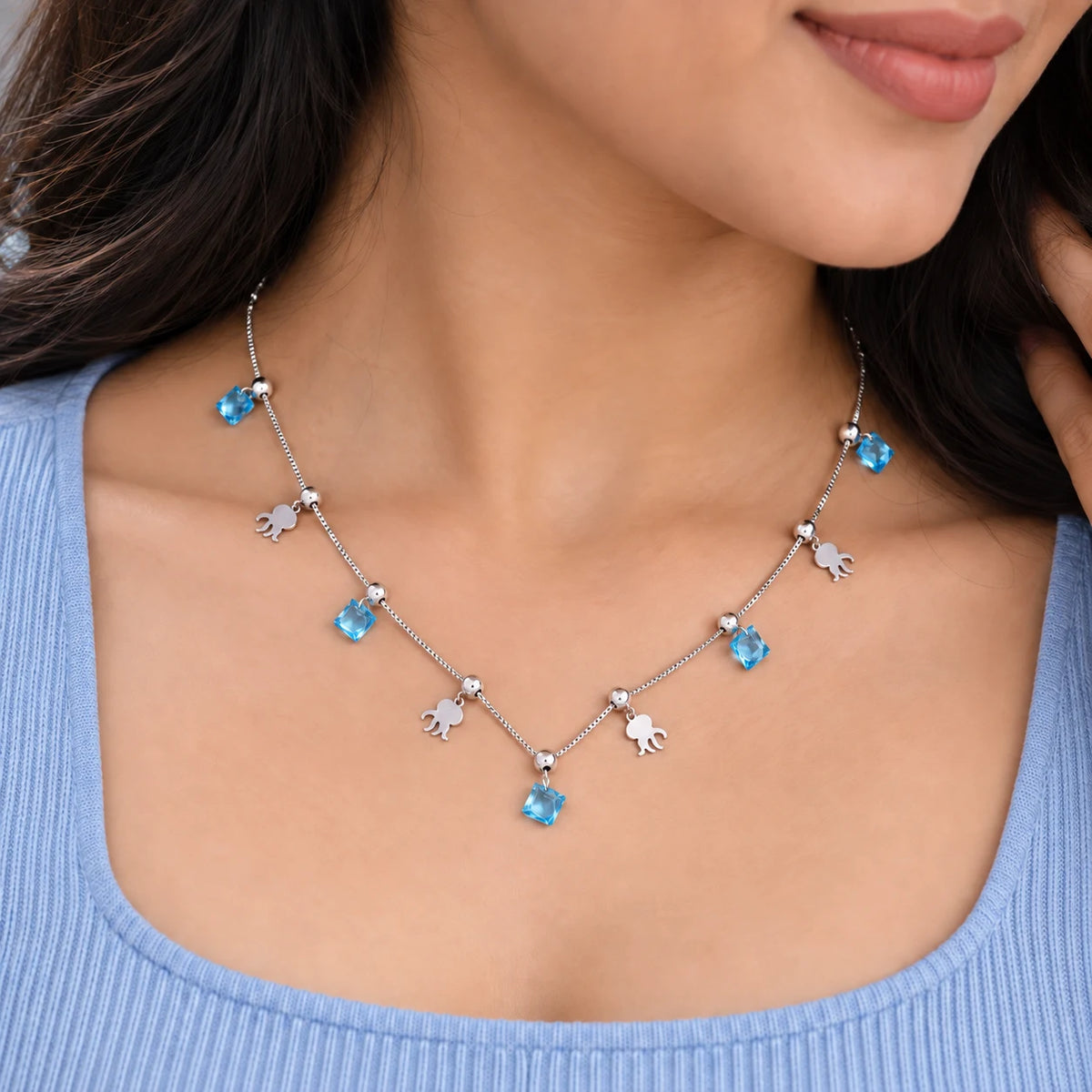 charm chain with 925 silver blue crystal drops