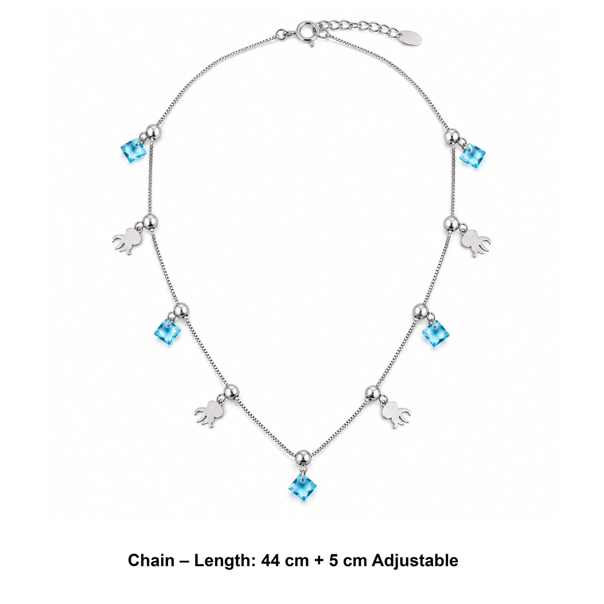 charm chain with silver blue crystal drops