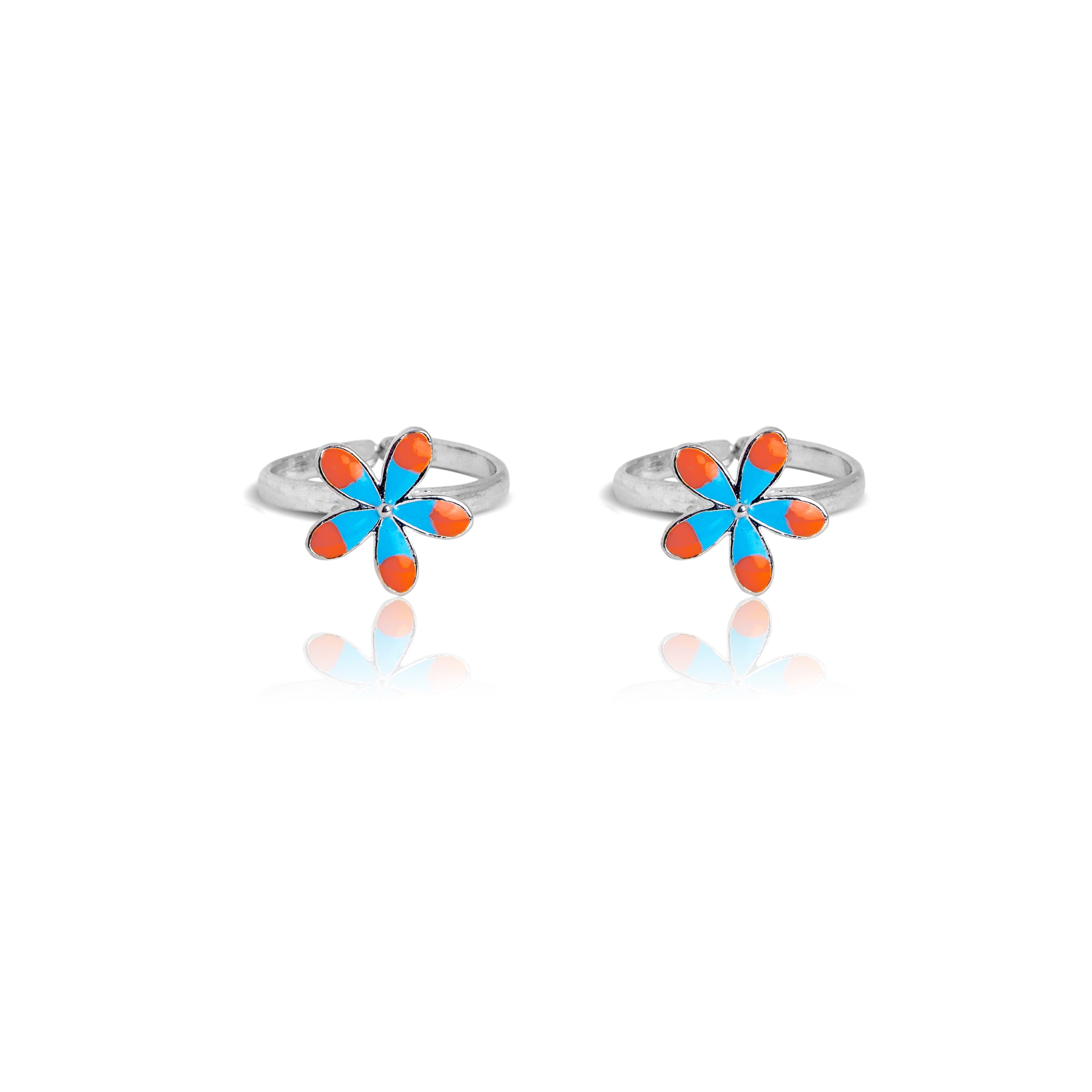 colourful flower silver adjustable toe ring