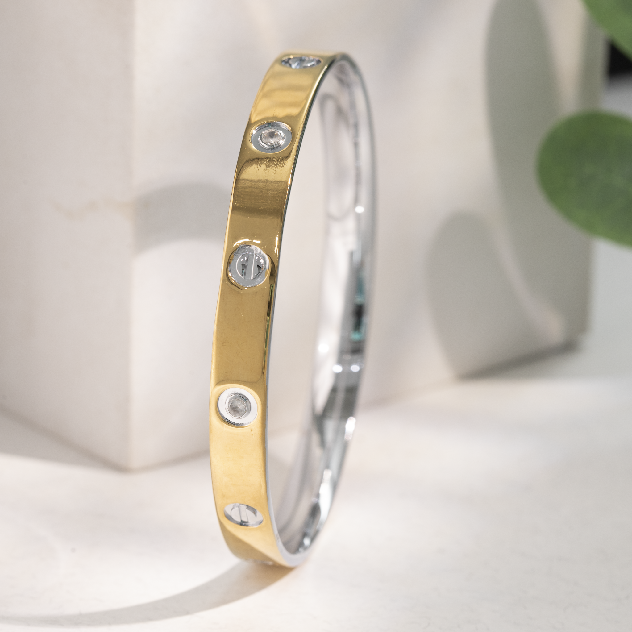 dual tone silver kada with gold accents