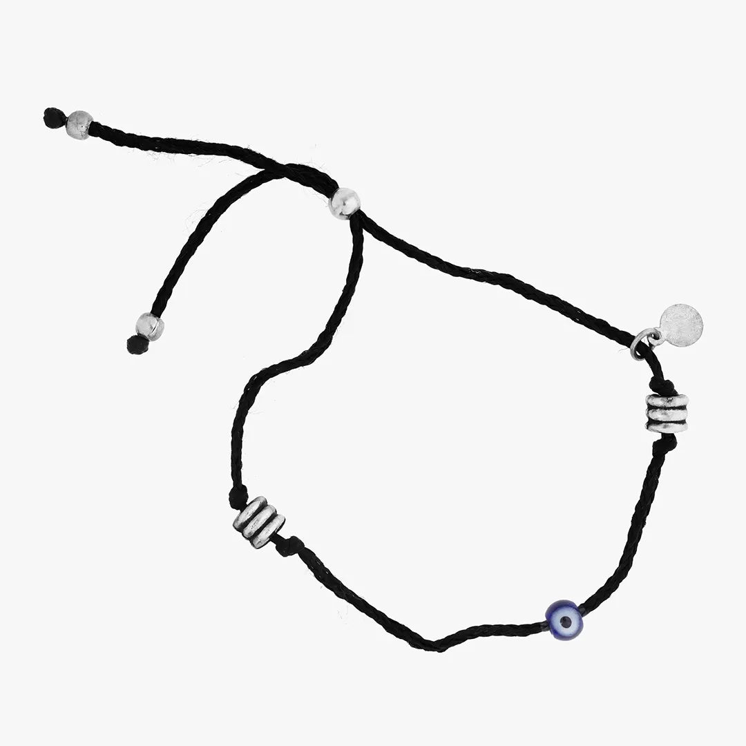 evil eye black thread bracelet with silver beads
