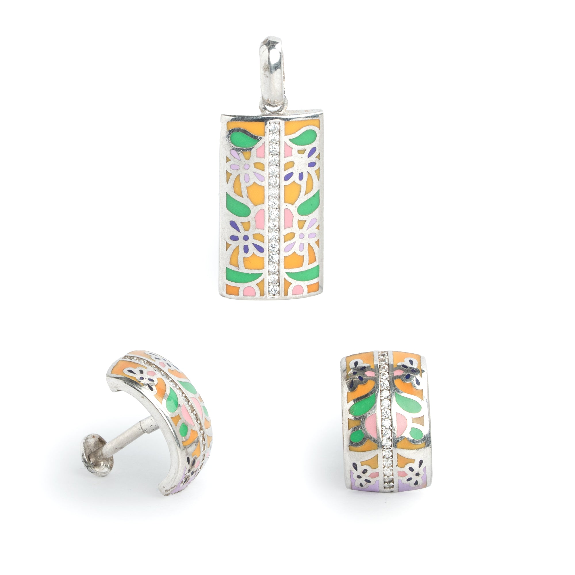 festive silver enamel earrings