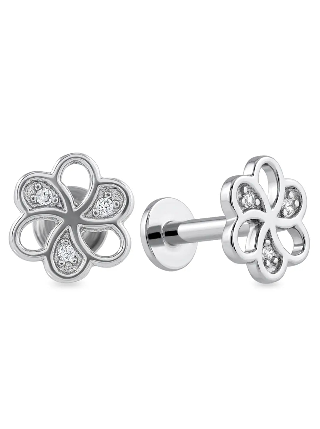 five petal silver floral earrings for women