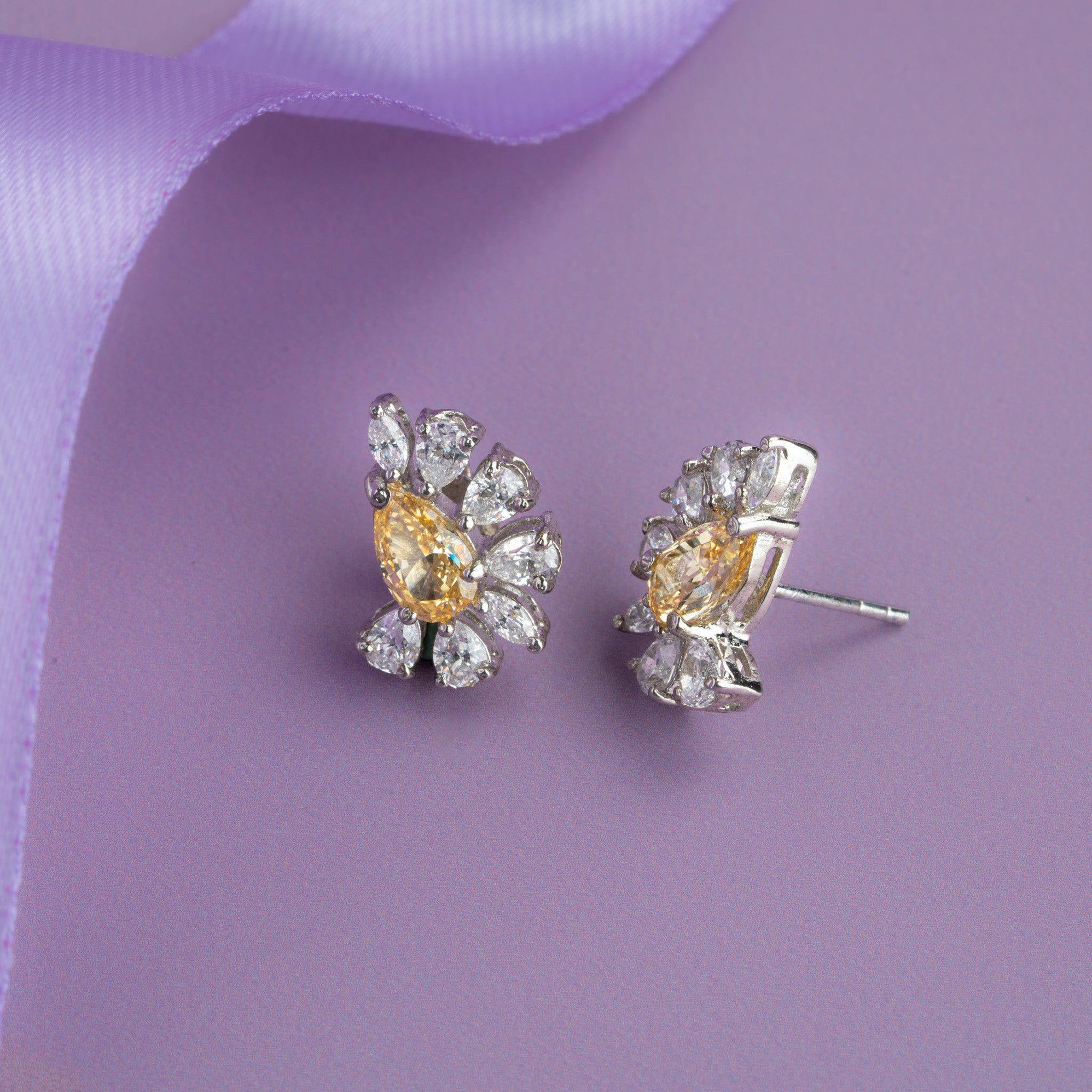 floral design yellow stone stud