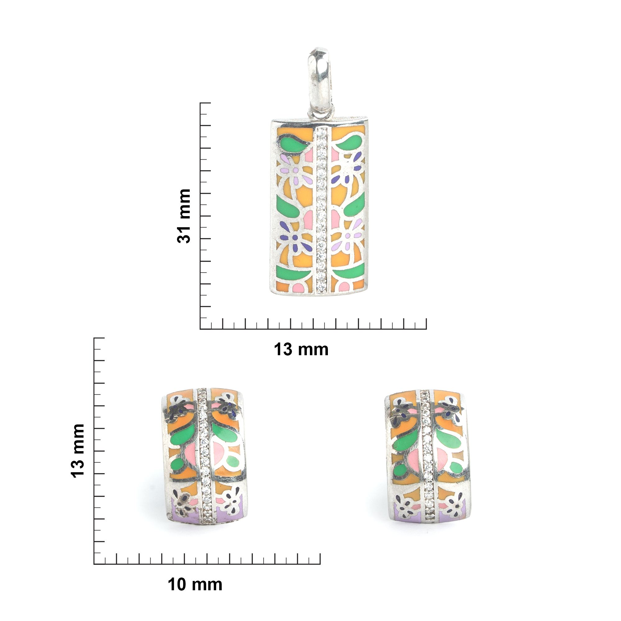 floral enamel silver earrings