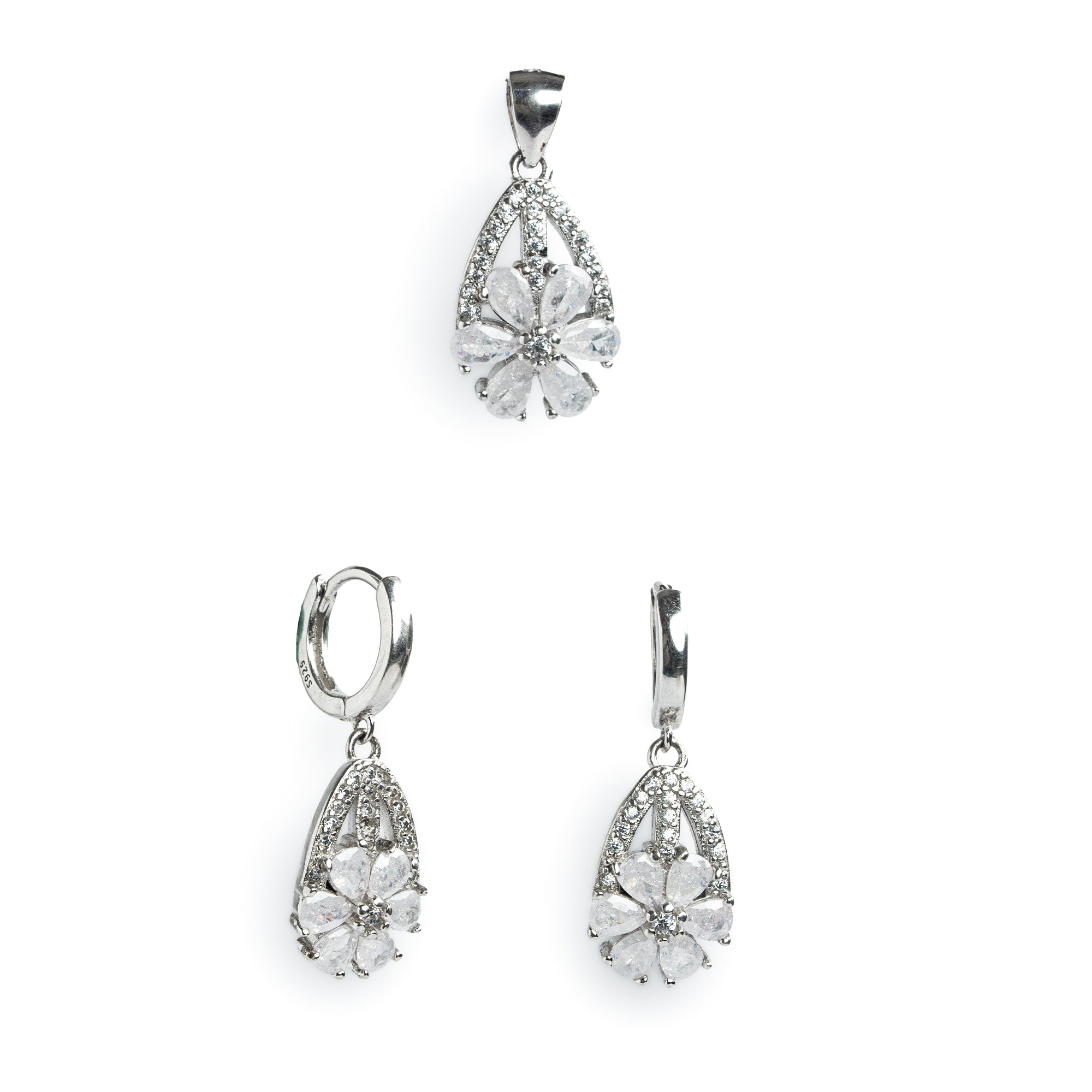 floral silver earrings with stones