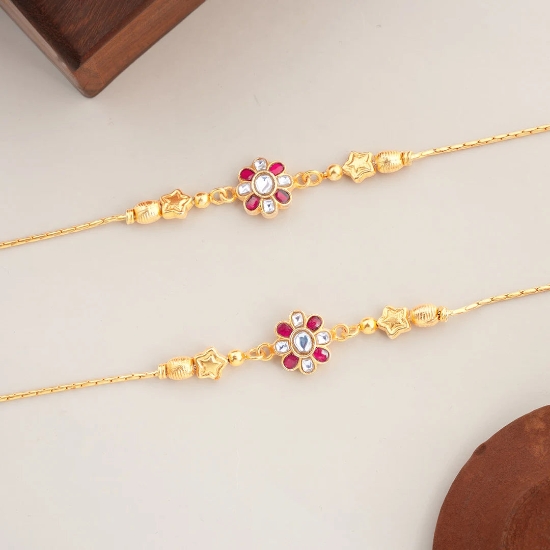 floral white and pink gold plated anklet