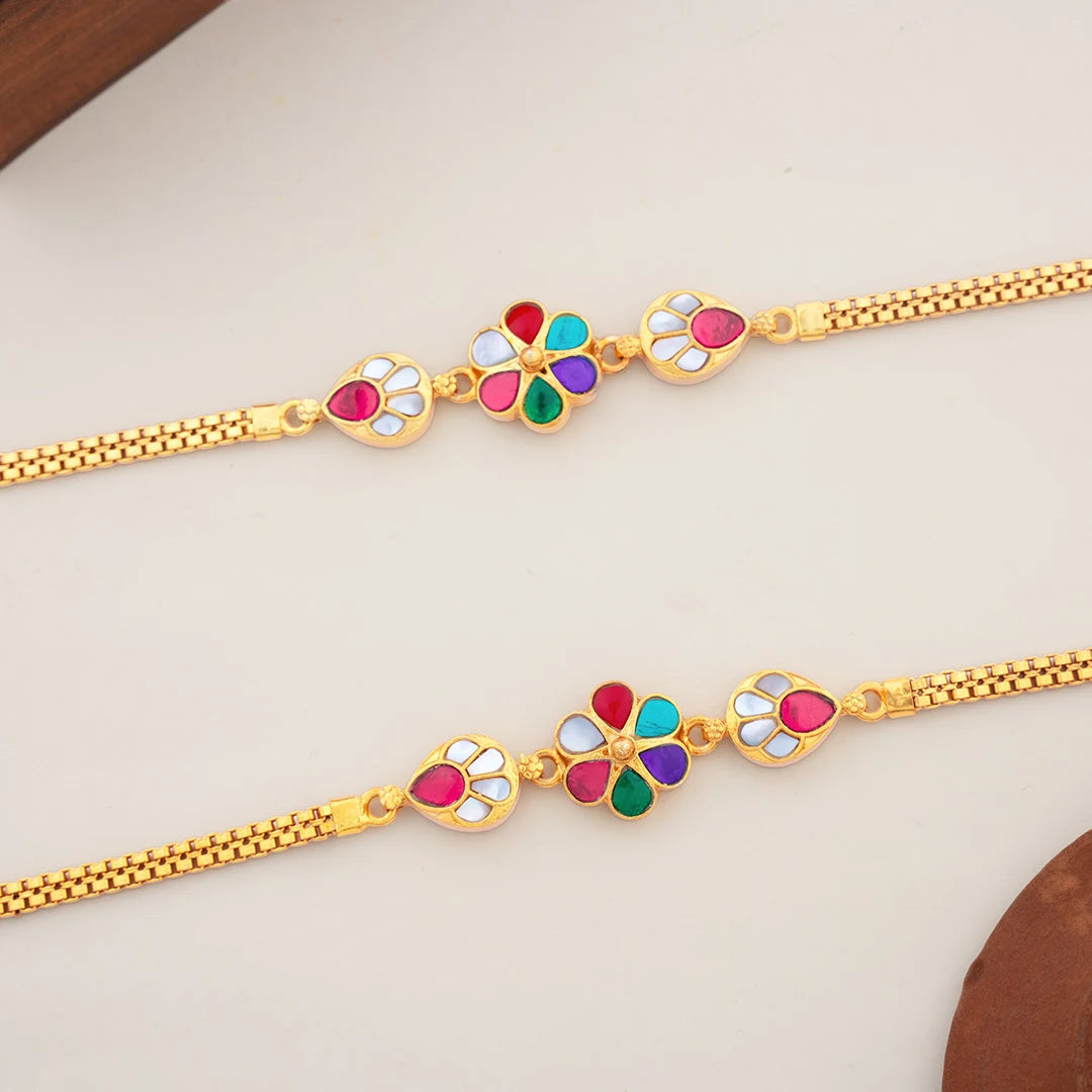 gold plated anklet for women with floral design