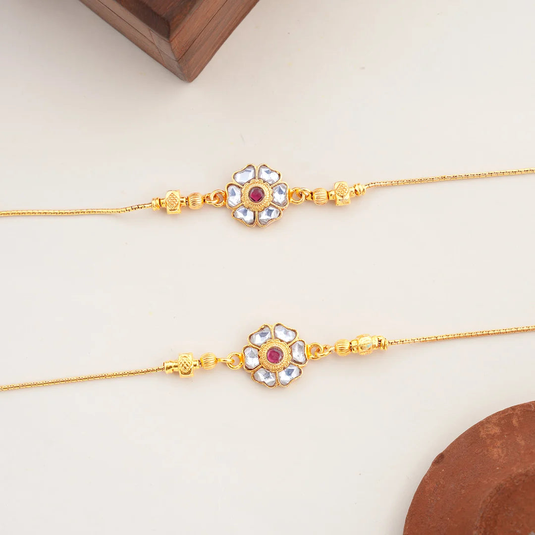 gold plated anklet with pink stones