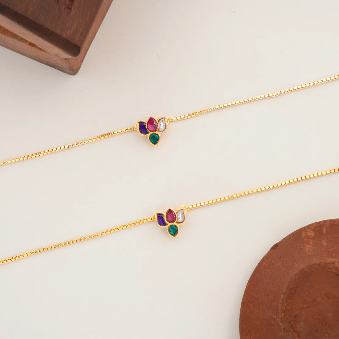 gold plated anklet with stone motif
