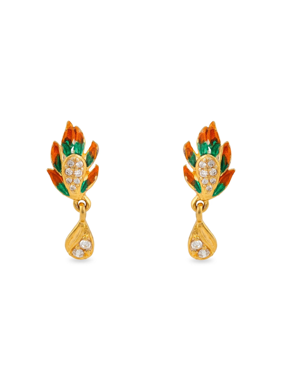 gold plated enamel floral drop earrings