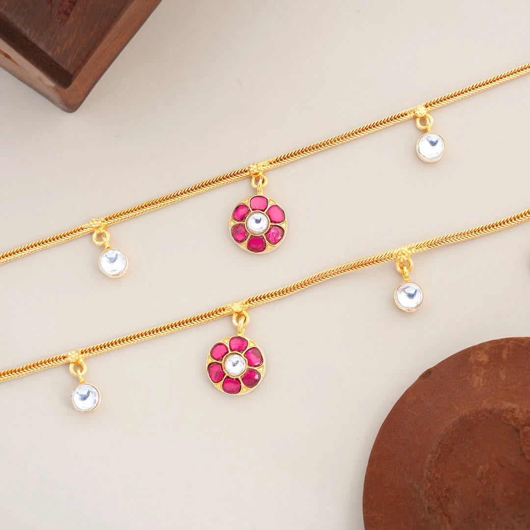gold plated floral charm anklet