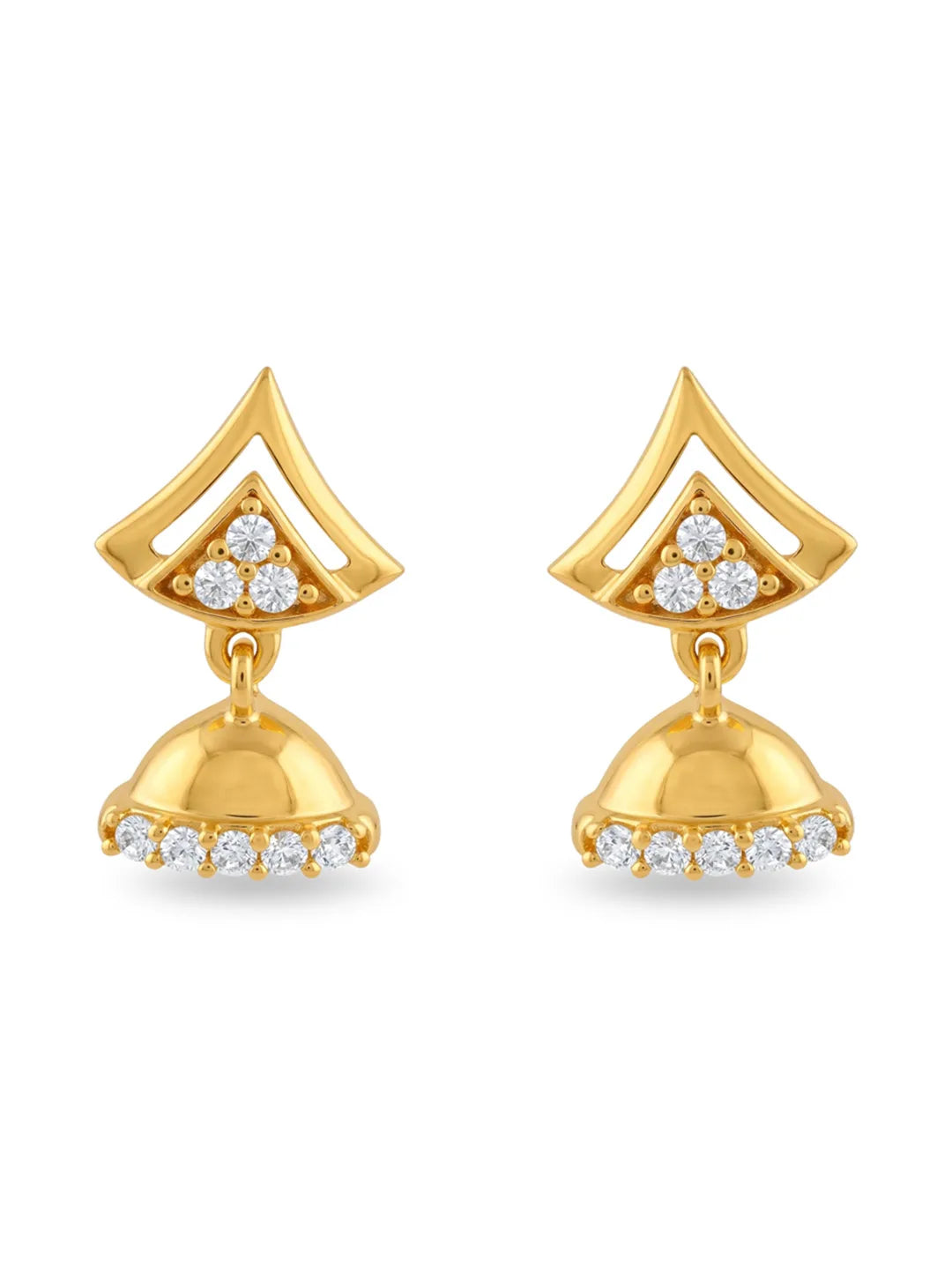 gold plated geometric jhumka earrings for women