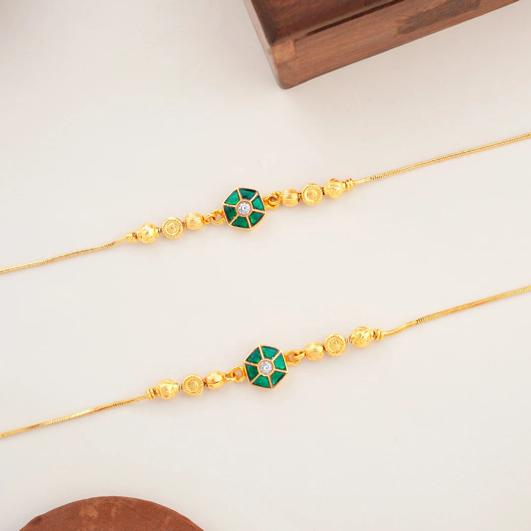gold plated green stone anklet