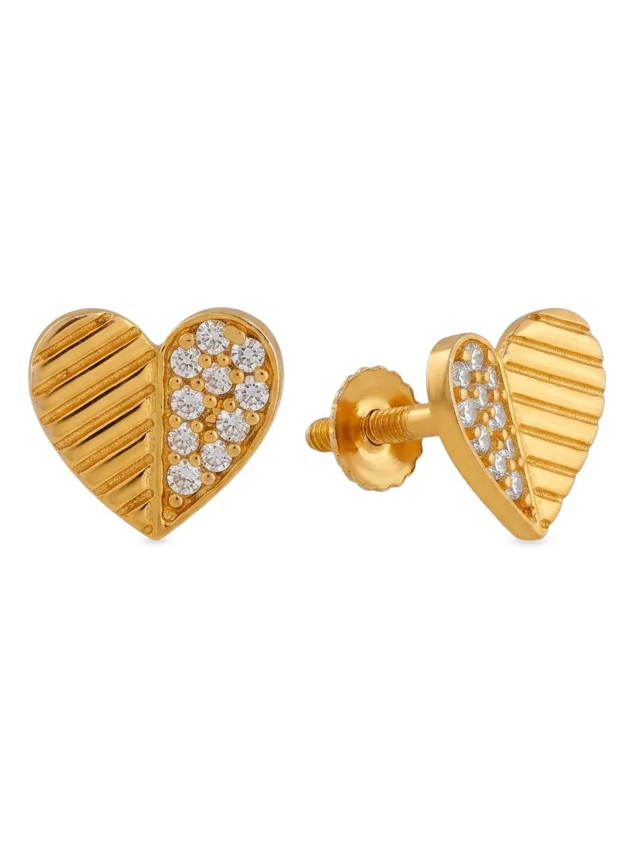 gold plated heart stud earrings for women