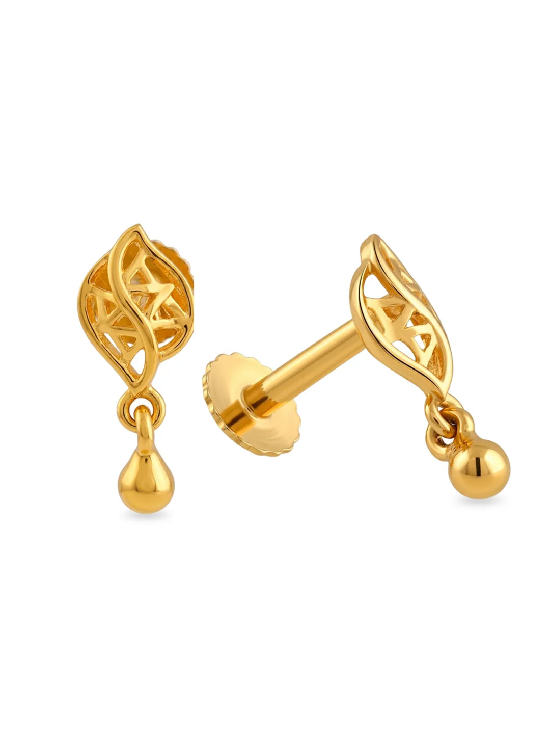 gold plated openwork leaf drop earrings