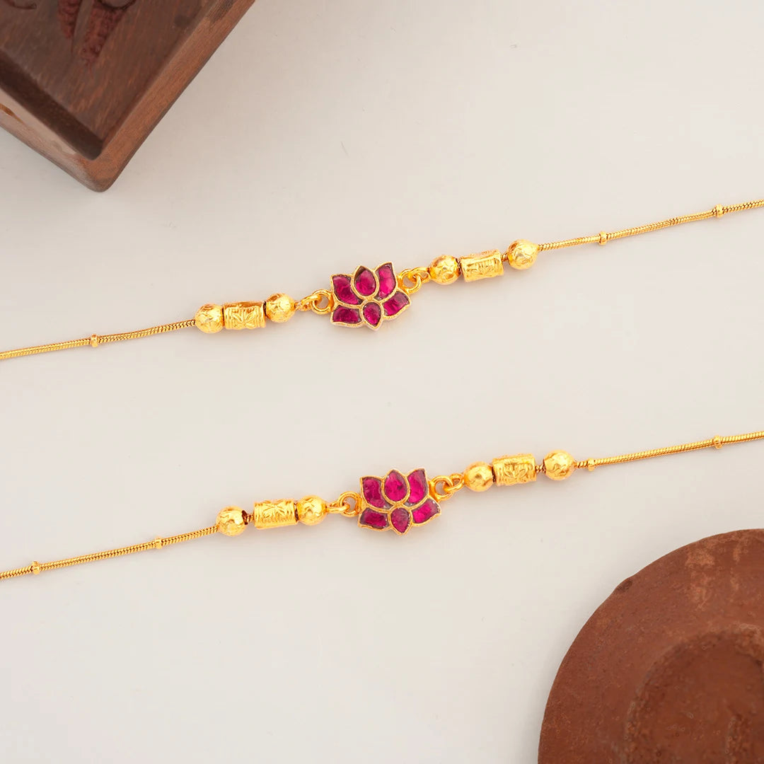 gold plated pink floral anklet
