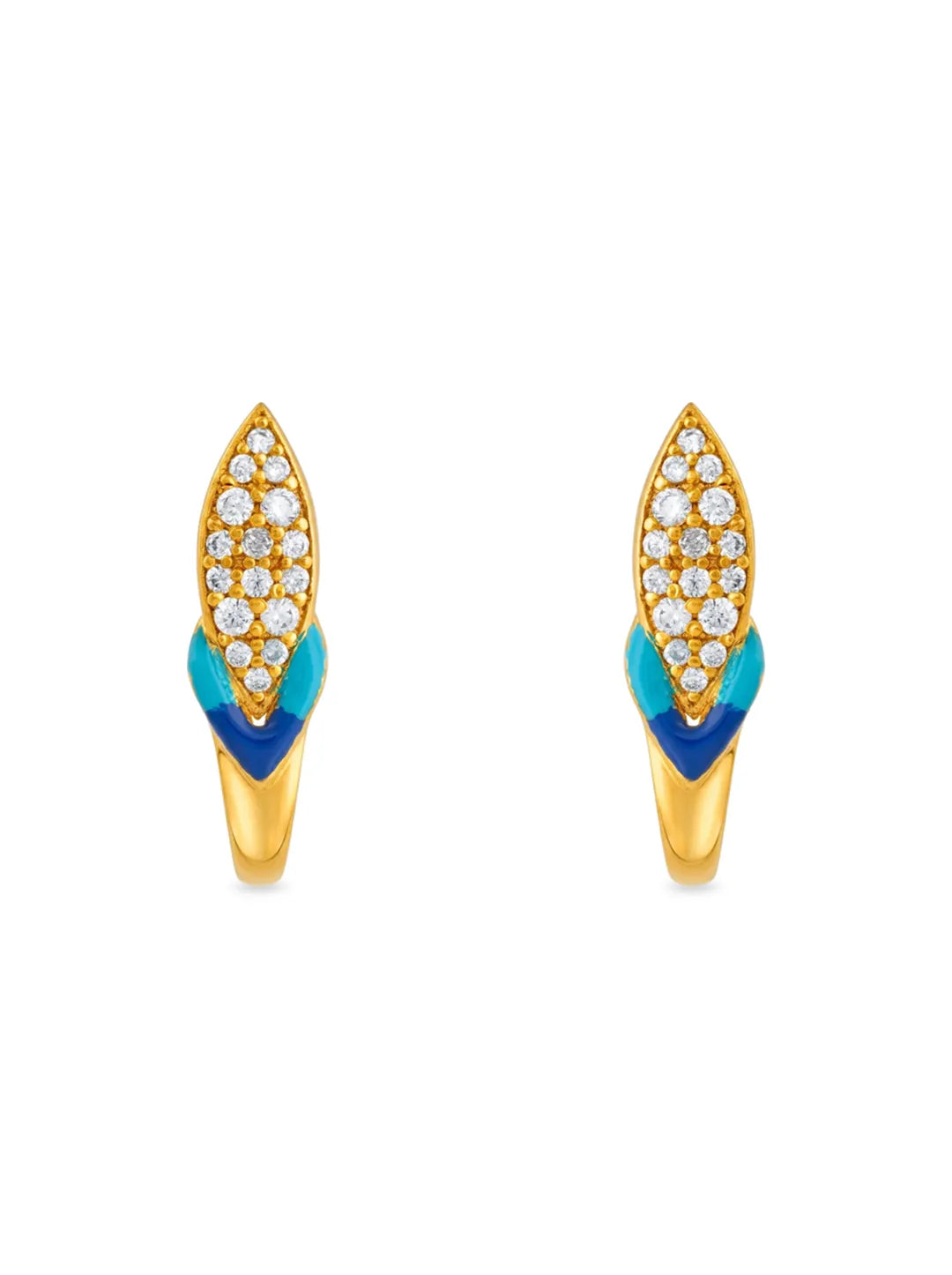 gold plated silver blue enamel earrings