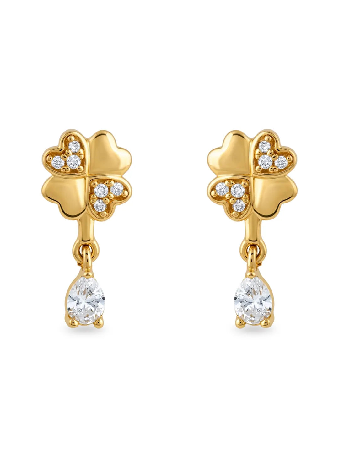 gold plated silver clover teardrop earrings