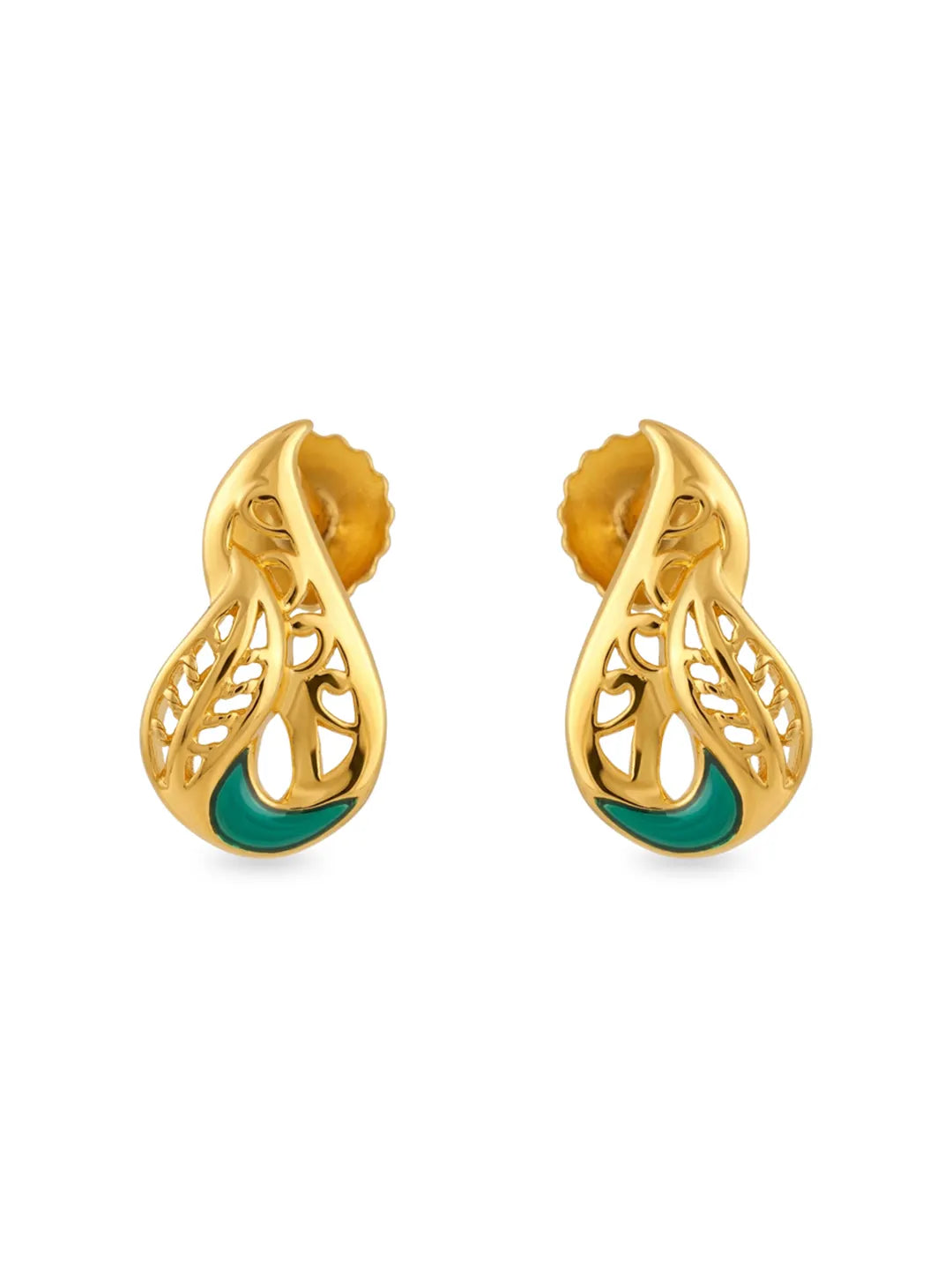 gold plated silver green enamel earrings