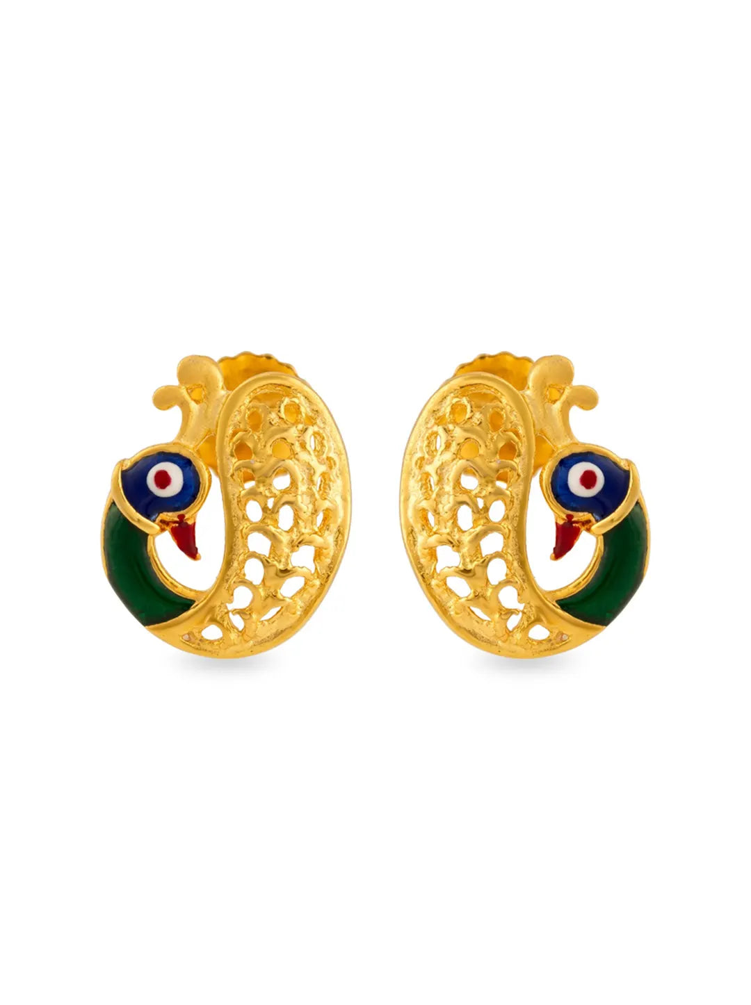 gold plated silver peacock enamel earrings
