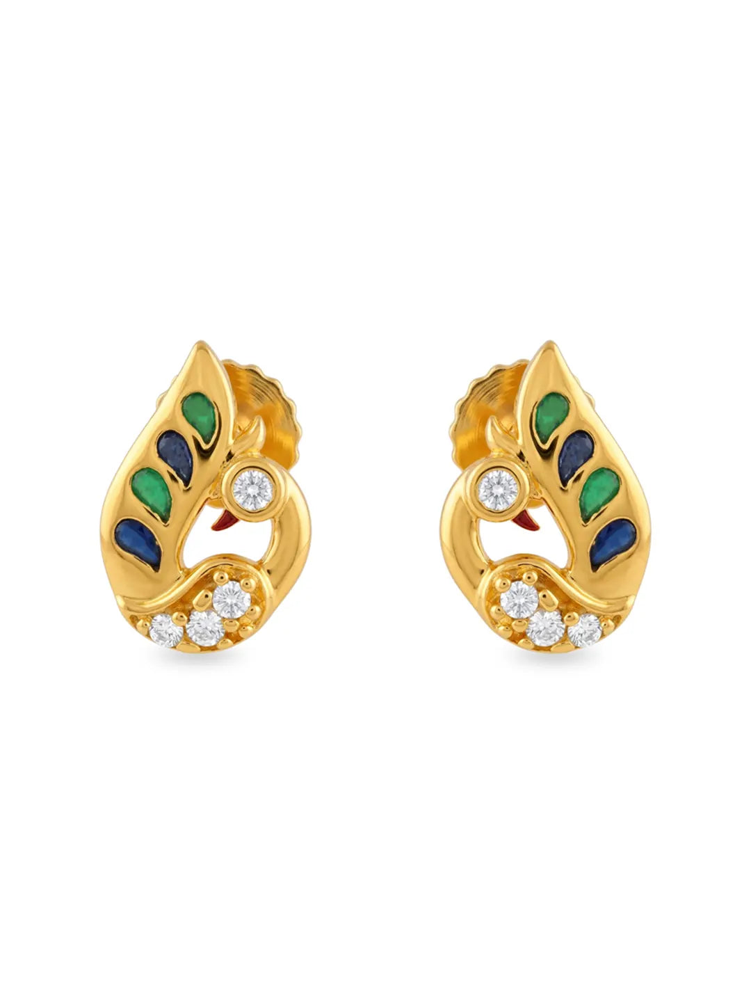 gold plated silver peacock feather earrings