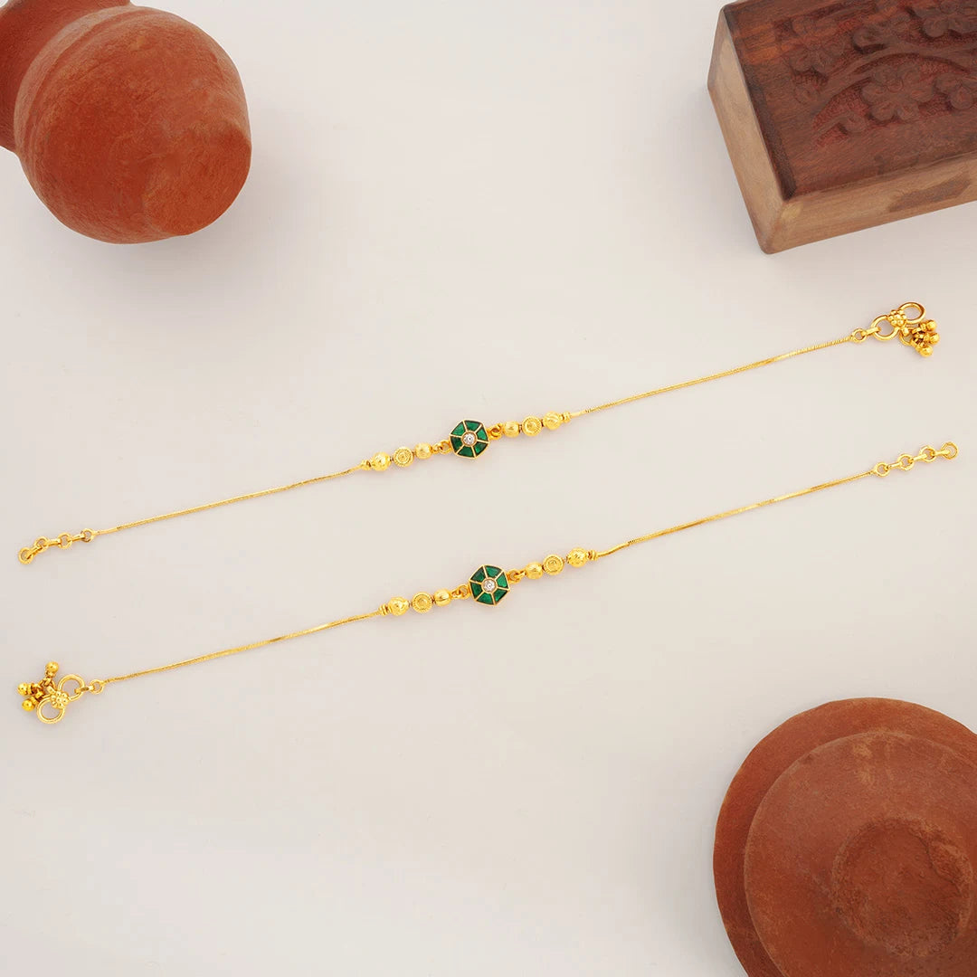 green stone gold plated anklet