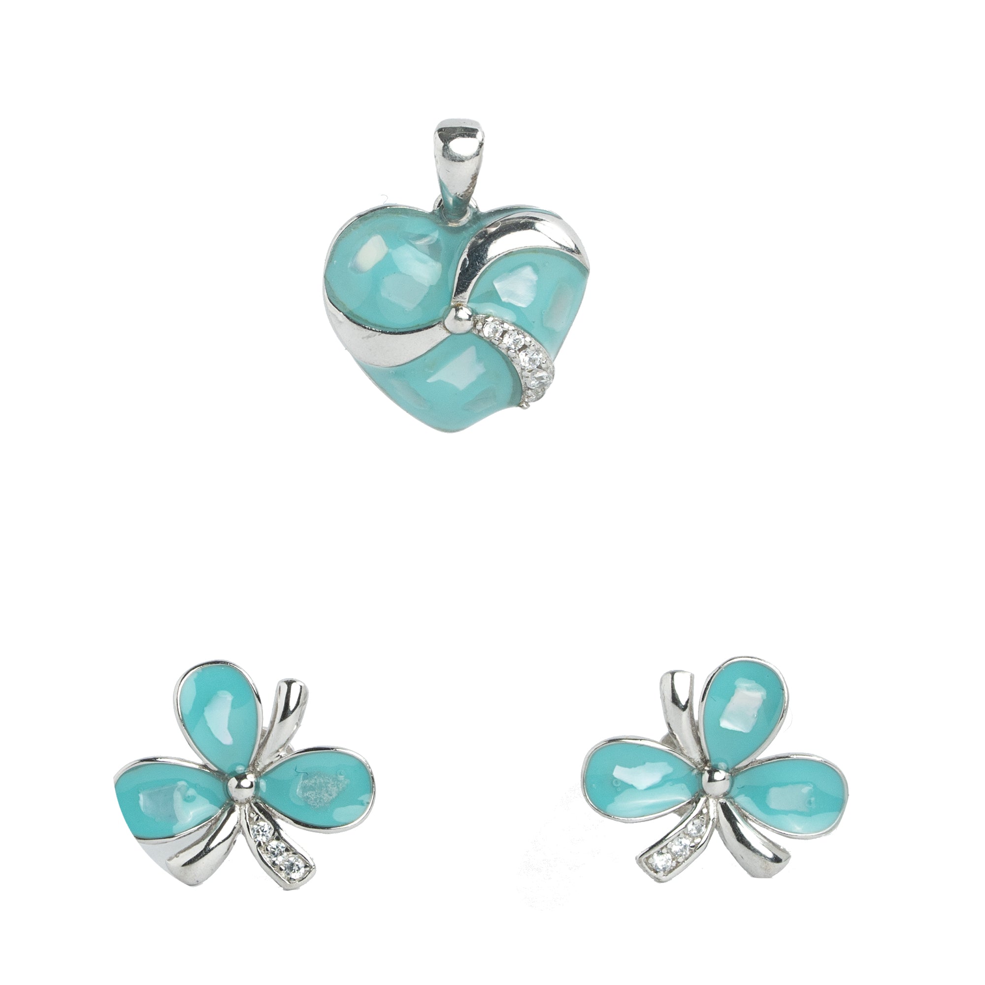 heart pendant silver jewellery set