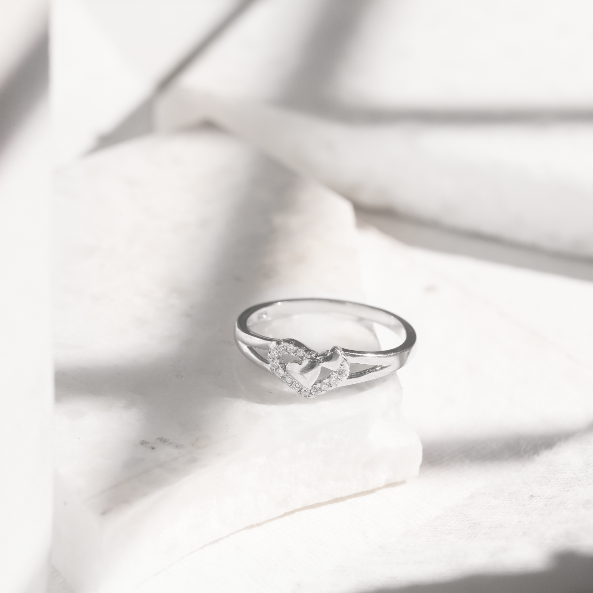 heart shaped silver ring