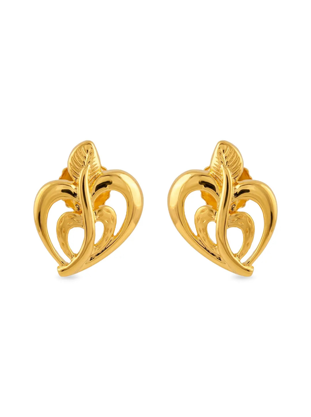 leaf motif gold plated silver earrings