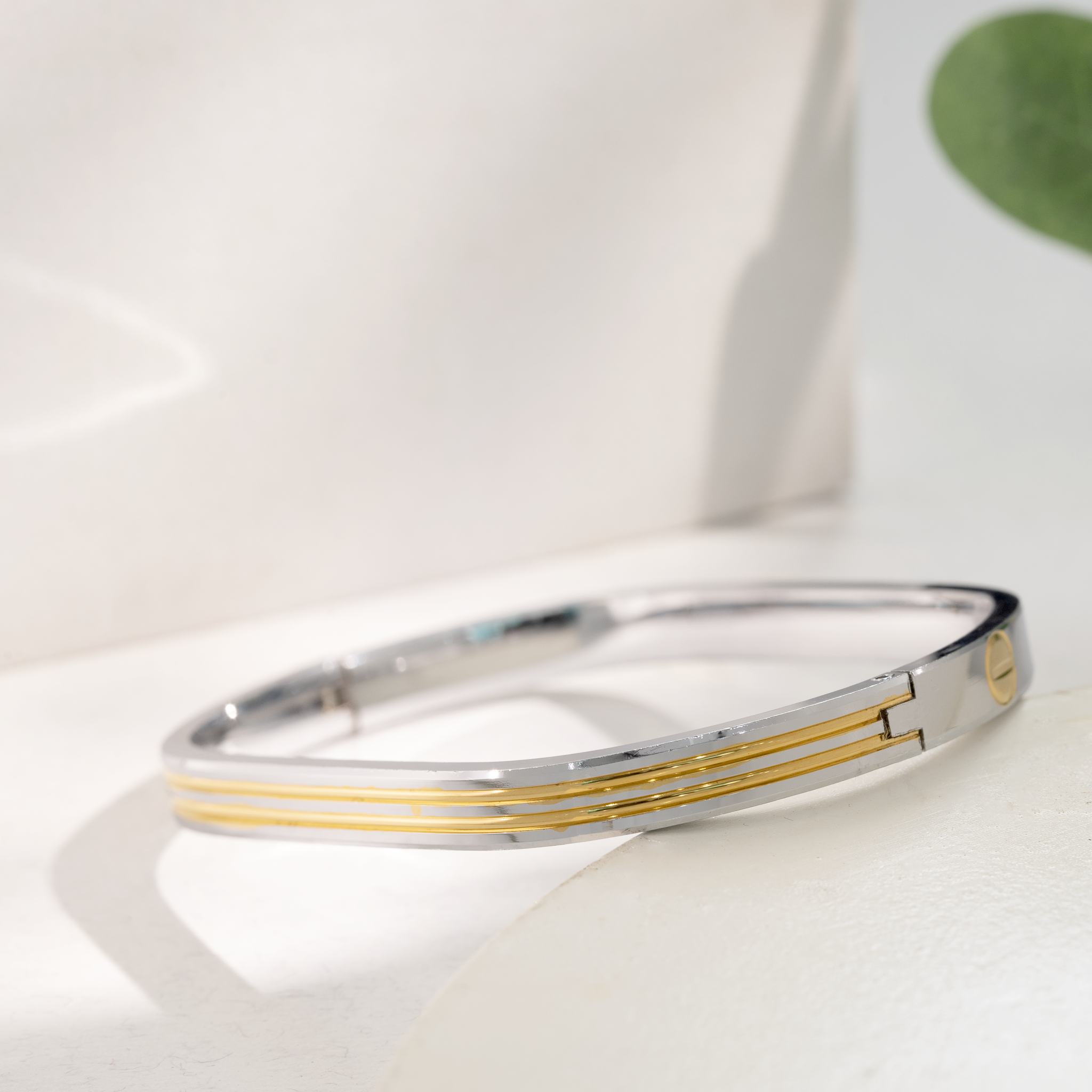 luxury silver kada with gold accents