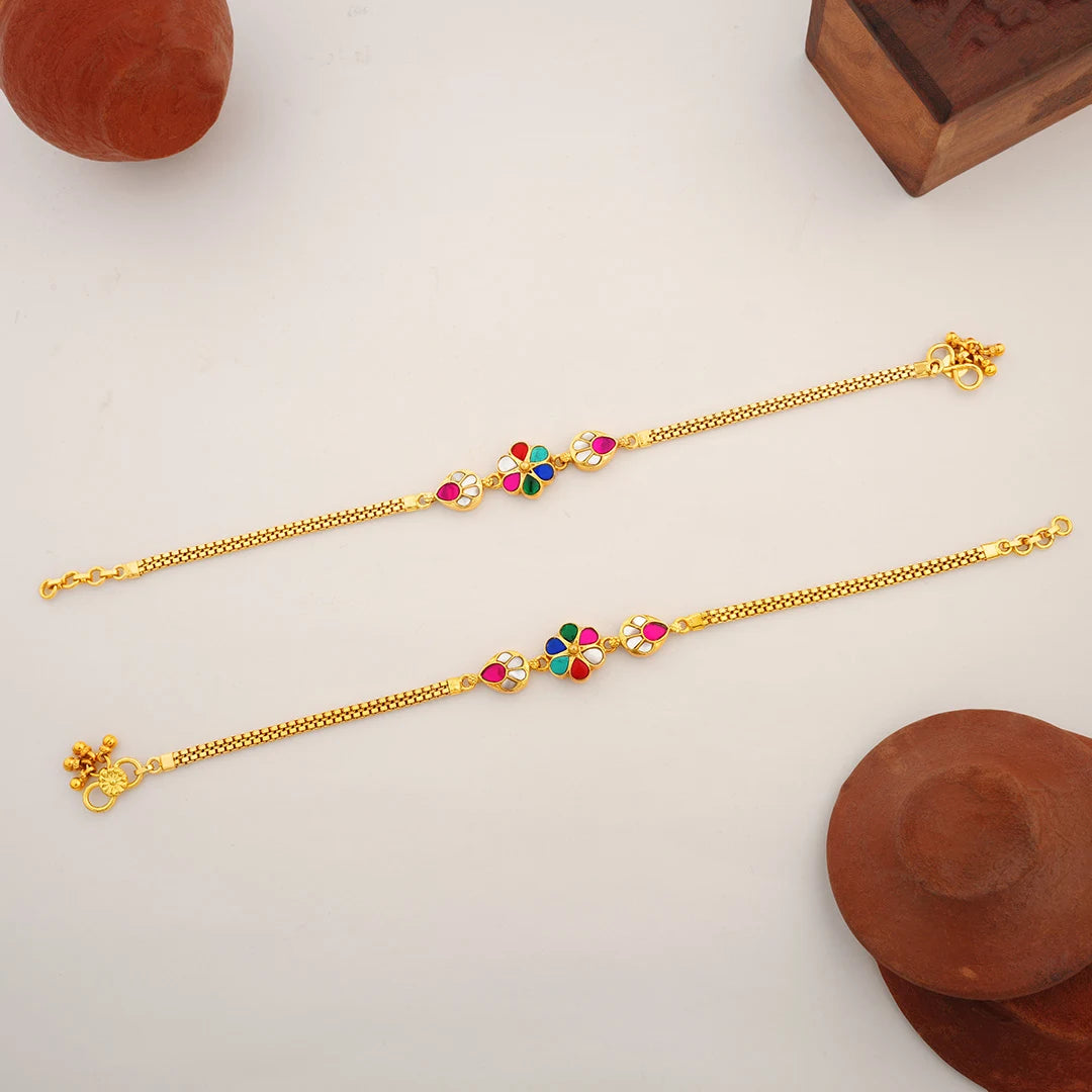 multicolor floral gold plated anklet