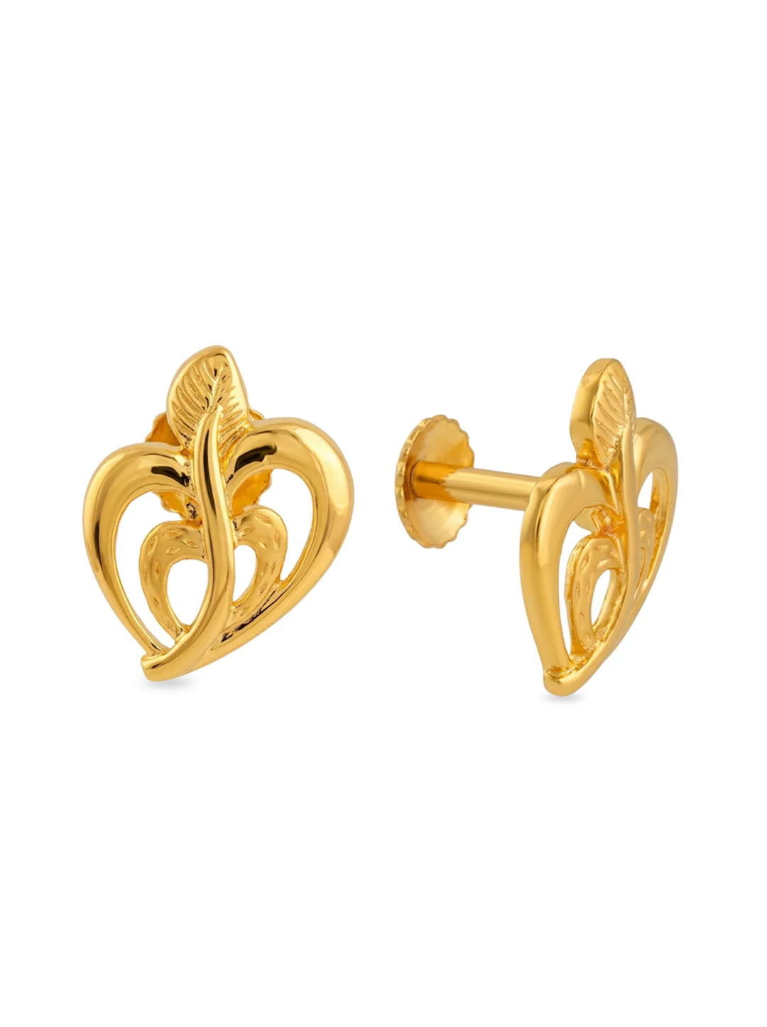 open leaf design gold earrings for women