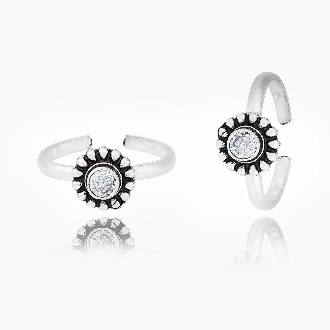 Silver White Stone Toe Ring