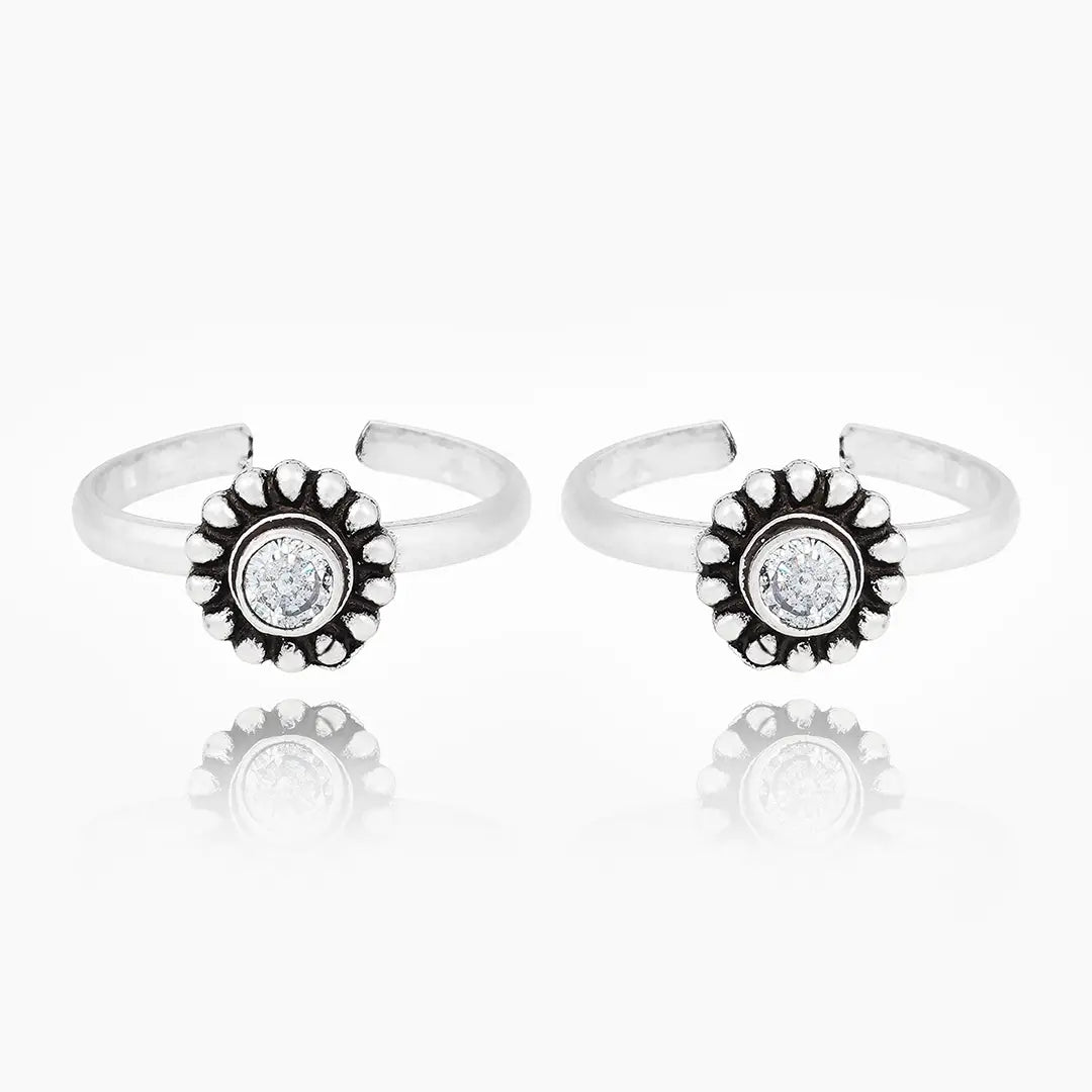 Silver White Stone Toe Ring