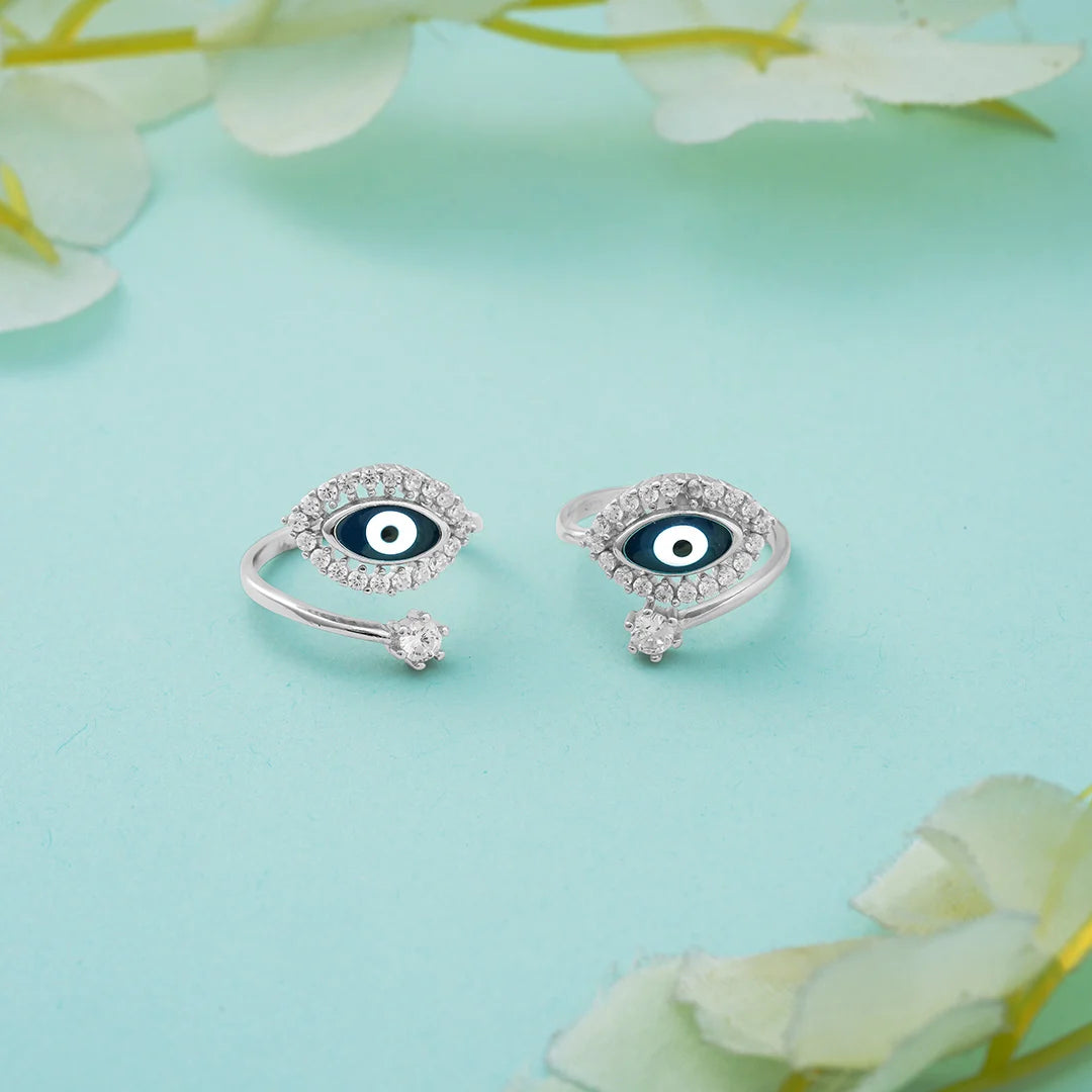 Black Evil Eye Toe Rings Pair