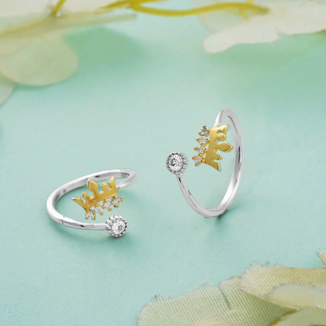 Gold Crown Crystal Toe Rings