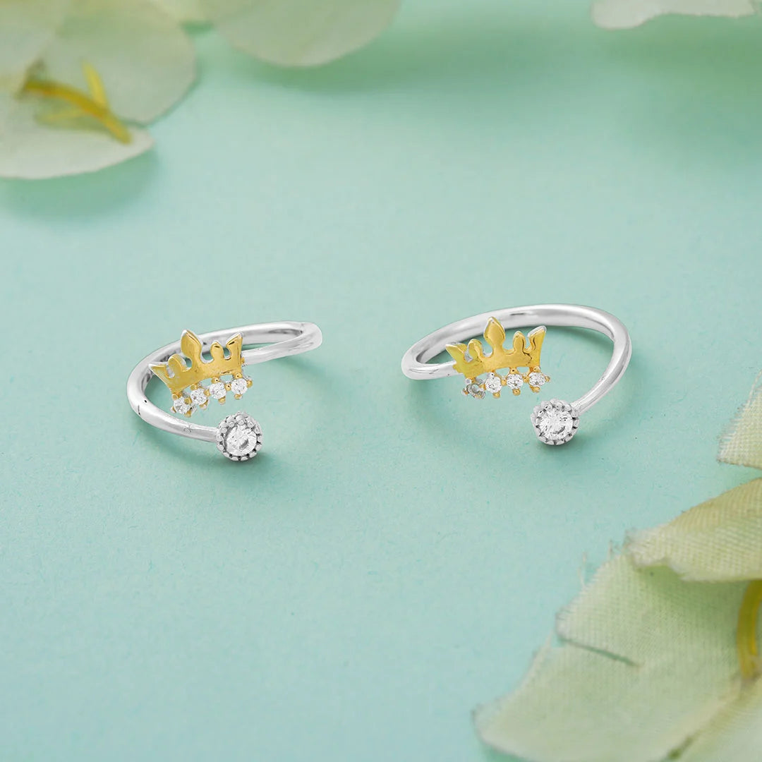Gold Crown Crystal Toe Rings