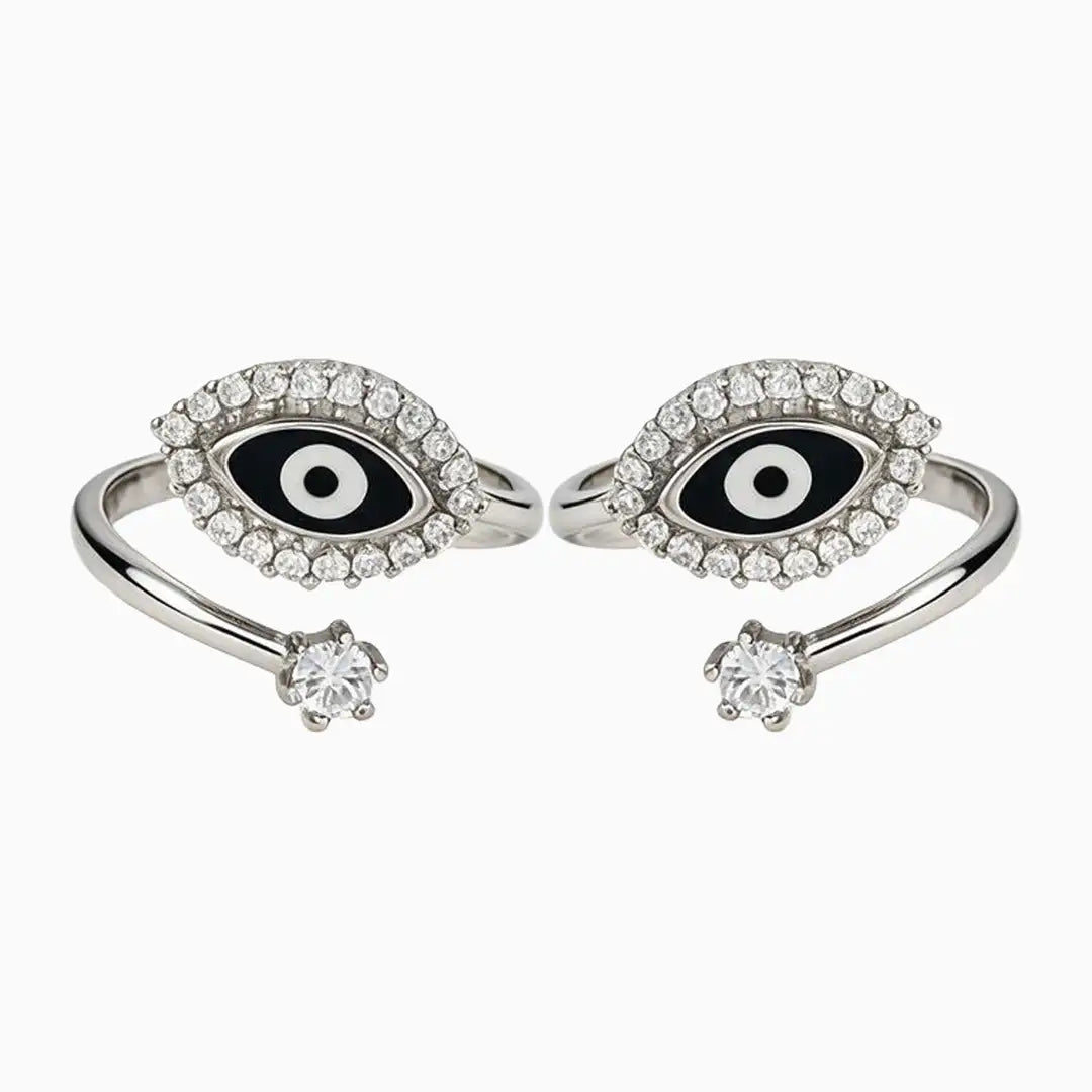 Black Evil Eye Toe Rings Pair