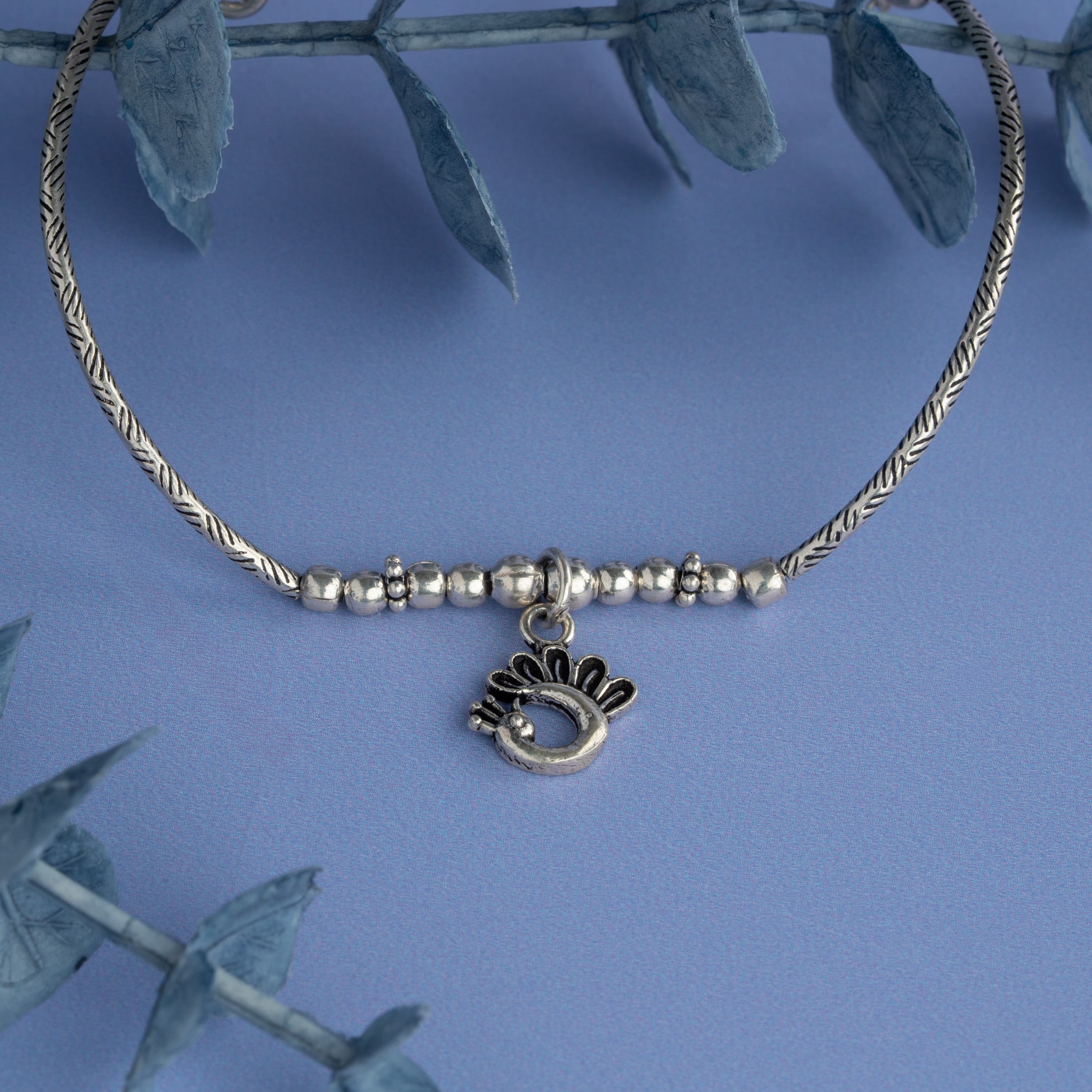 peacock charm silver bracelet